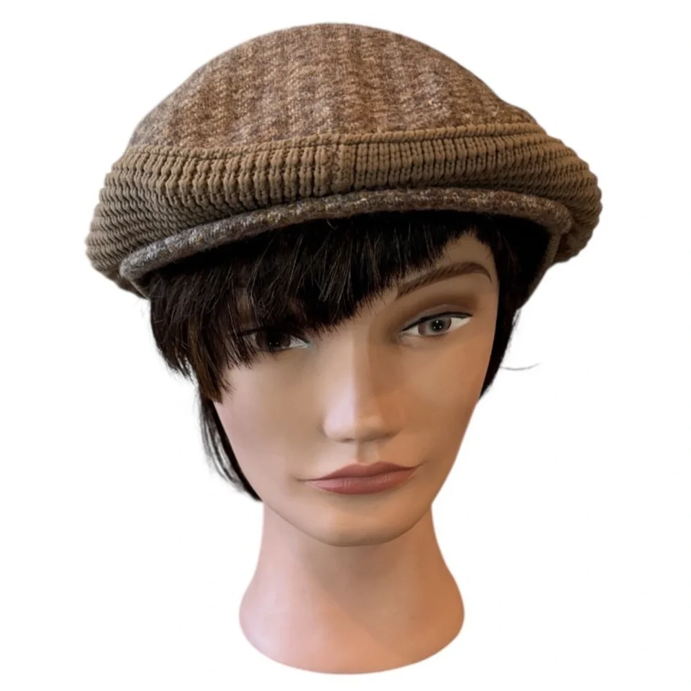 Vintage The Edinburgh Woolen Mill Pure Wool Brown Houdstooth Newsboy Cap Size OS